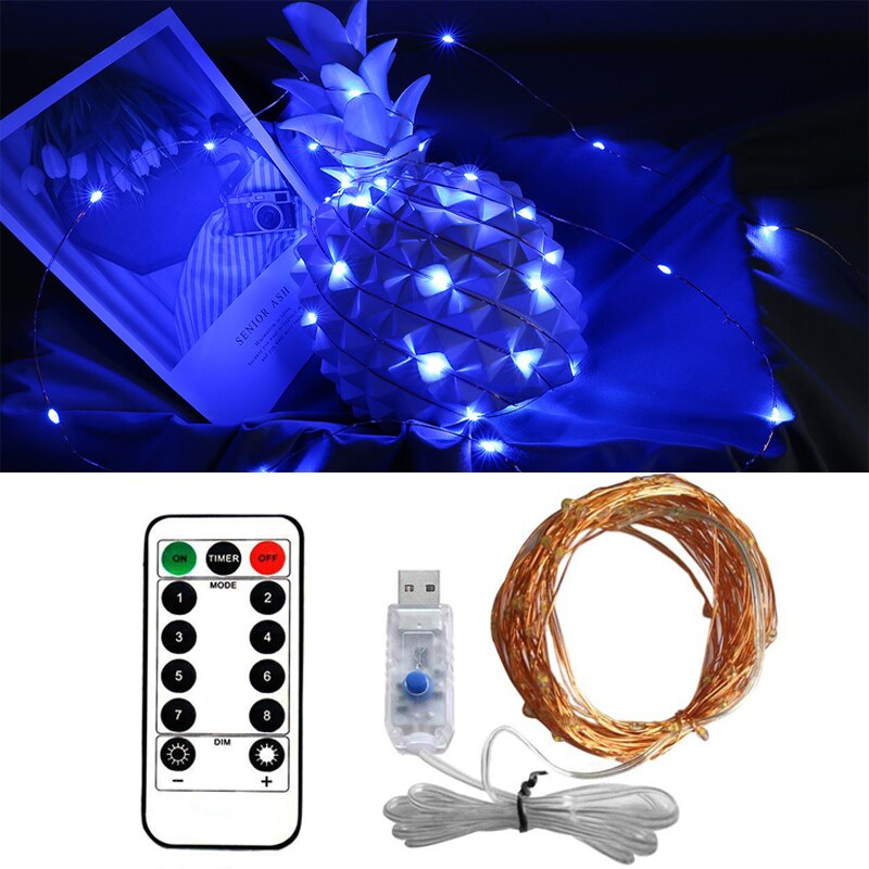 Lampki 5m/10m/20m USB lampki LED na drucie miedzianym girlanda z pilotem wodoodporne świąteczne dekoracje weselne: blue / 5 m 50 Leds