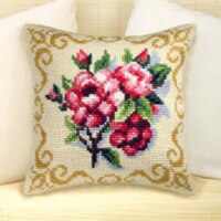 1flowers 04 DIY Needlework Kit Acrylic Yarn Embroidery Pillow Tapestry Canvas Cushion Front Cross Stitch Pillowcase-: Orange