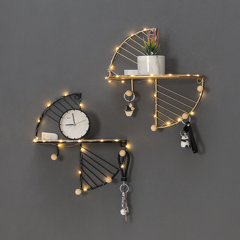 Ijzer En Houten Opslag Mand Met Haken Sector Key Rack Hangers Holder Muur Haak Woondecoratie Hangen Haken Voor toetsen