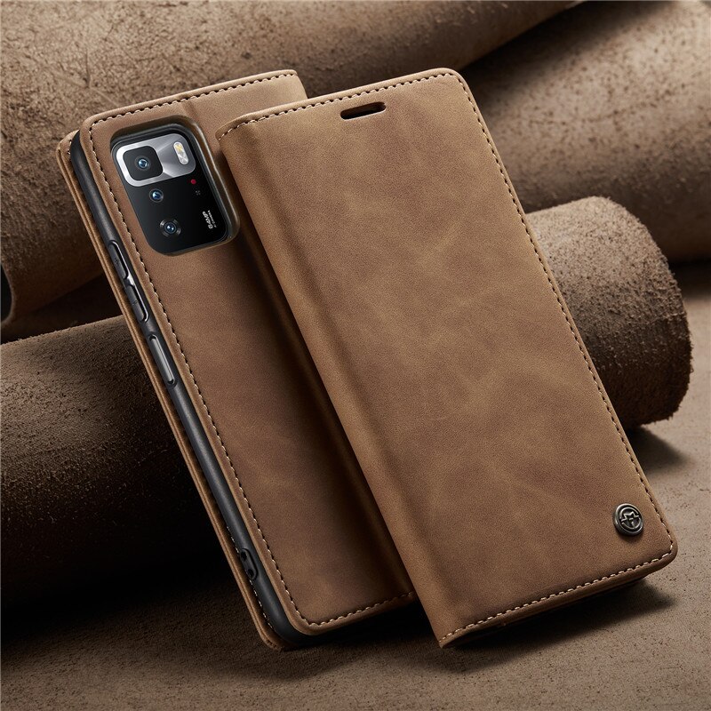 Caseme flip caso carteira para xiaomi poco x3 gt x3gt capa funda em xiomi pocox3gt pocox3 gt couro flip slots de cartão macio saco caso: Marrom