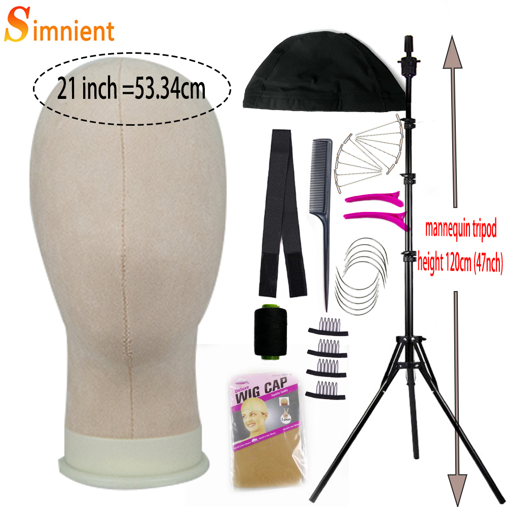 Mannequin Head Wig Stand Canvas Block Head With Adjustable Mannequin Head Tripod For Wigs Making Display Wth Wig Caps T Pins: MULTI