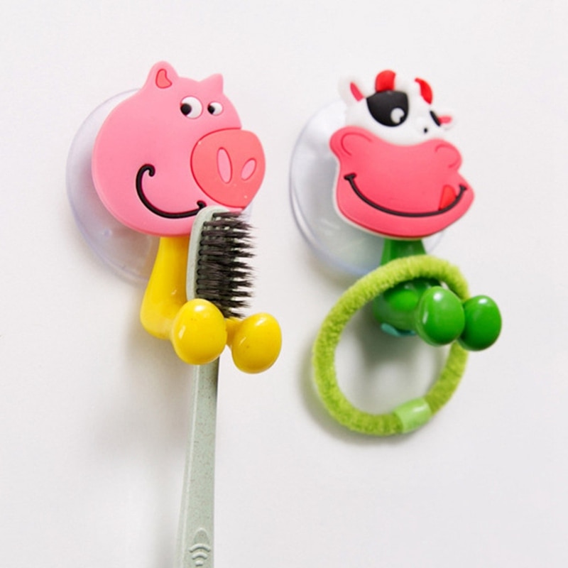 Cuidado del bebé soporte de cepillo de dientes lindo dibujo Animal forma titular ventosa ganchos de succión conjunto colgando bebé cepillos de dientes