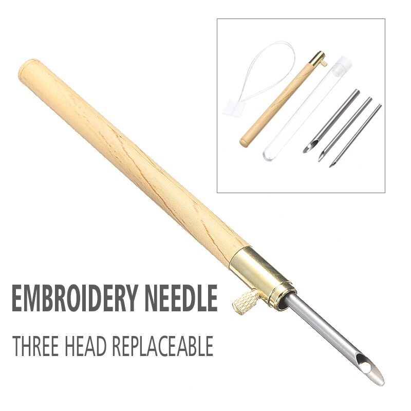 Wooden Handle Stitchwork Needle Magic Embroidery Punch Pens Needle Threader DIY Craft Sewing Embroidery Cross Stitch Tools