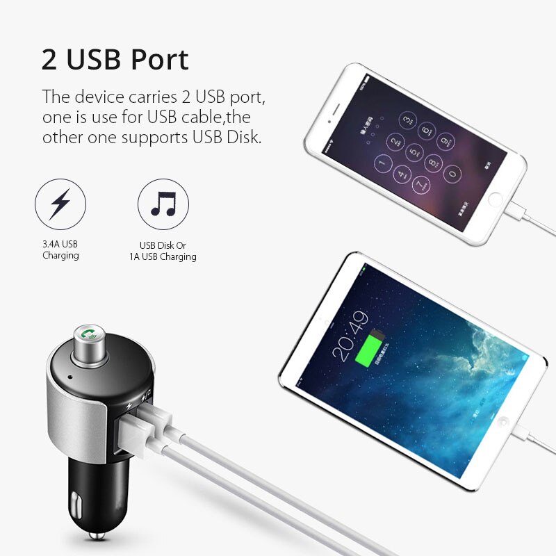 Vanjew  c27a bil bluetooth  mp3 afspiller fm sender 2 usb porte fm modulator radio sender hånd freecall spændingsdetektering