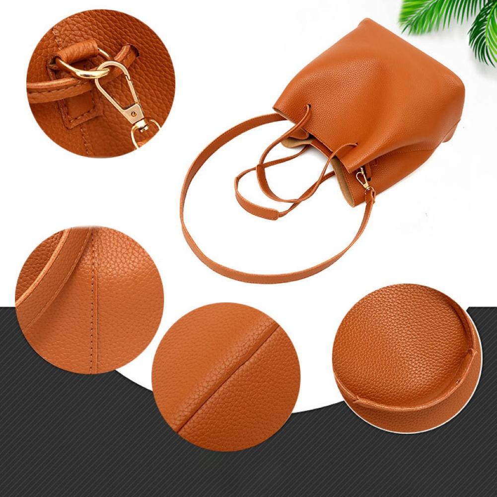 4Pcs Vrouwen Mode Effen Kleur Zachte Faux Lederen Schoudertas Handtas Purse Set