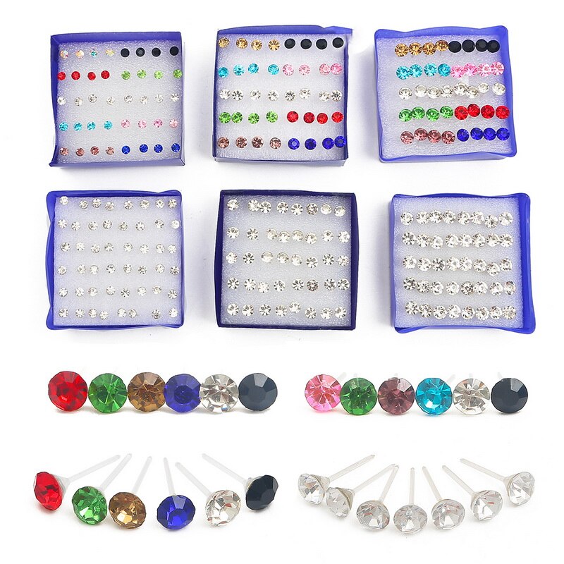 20 Paren/set White Crystal Stud Oorbellen Kleurrijke Mode Oorbel Voor Vrouwen Sieraden Strass Zilveren Kleur Piercing 2.5/3/4