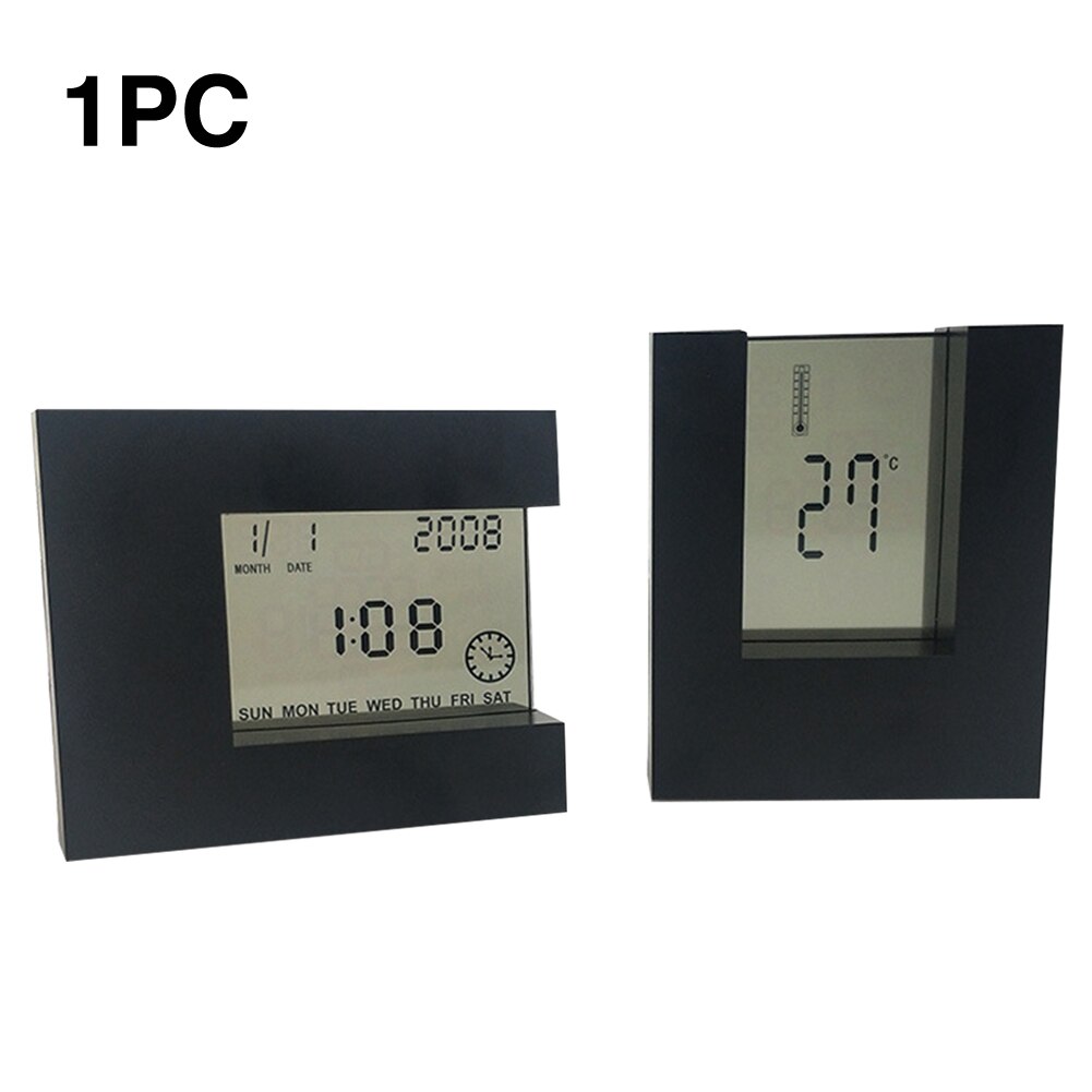 LCD Calendar Digital Display Home Decor Office Time Temperature Rotating Induction Modern Silent Alarm Clock Battery Operated