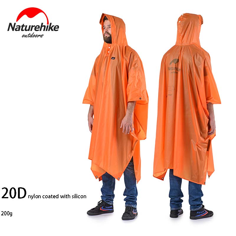 Naturehike 3 In 1 Multifunction Waterproof 210T 20D Windbreaker Poncho Raincoat Can Used As A Canopy And Camping Mat Fshing NH: 20D nylon orange
