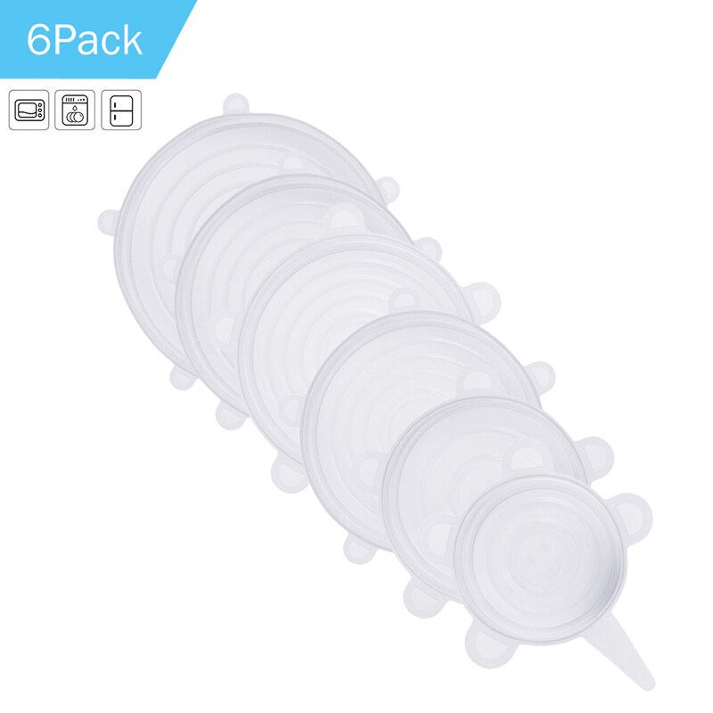 6 stuks siliconen rekdeksels universele deksel siliconen kom pot deksel siliconen deksel pan koken voedsel vers deksel magnetron deksel: 6 stuks wit