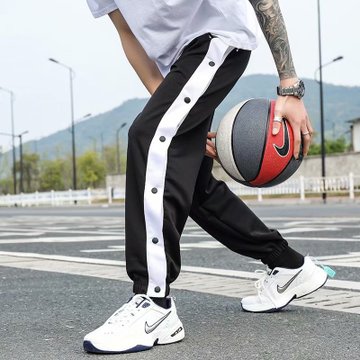 Basketball pants men training pants trousers full open buckle pants beam foot breasted pants loose trend high street gray sports