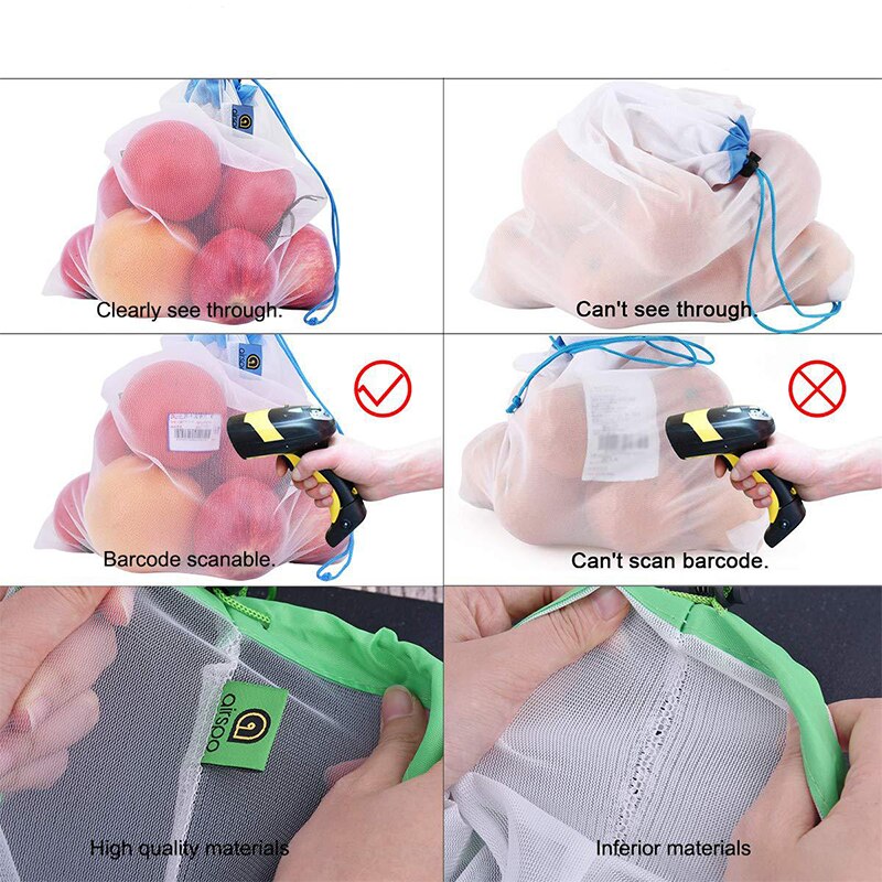 Reusable Produce Bags 12/9/3PCS Fruit Stitching Mesh Bag Nylon Mesh Bags For Fruit Vegetable Grocery Shopping Stitched Mesh Bag