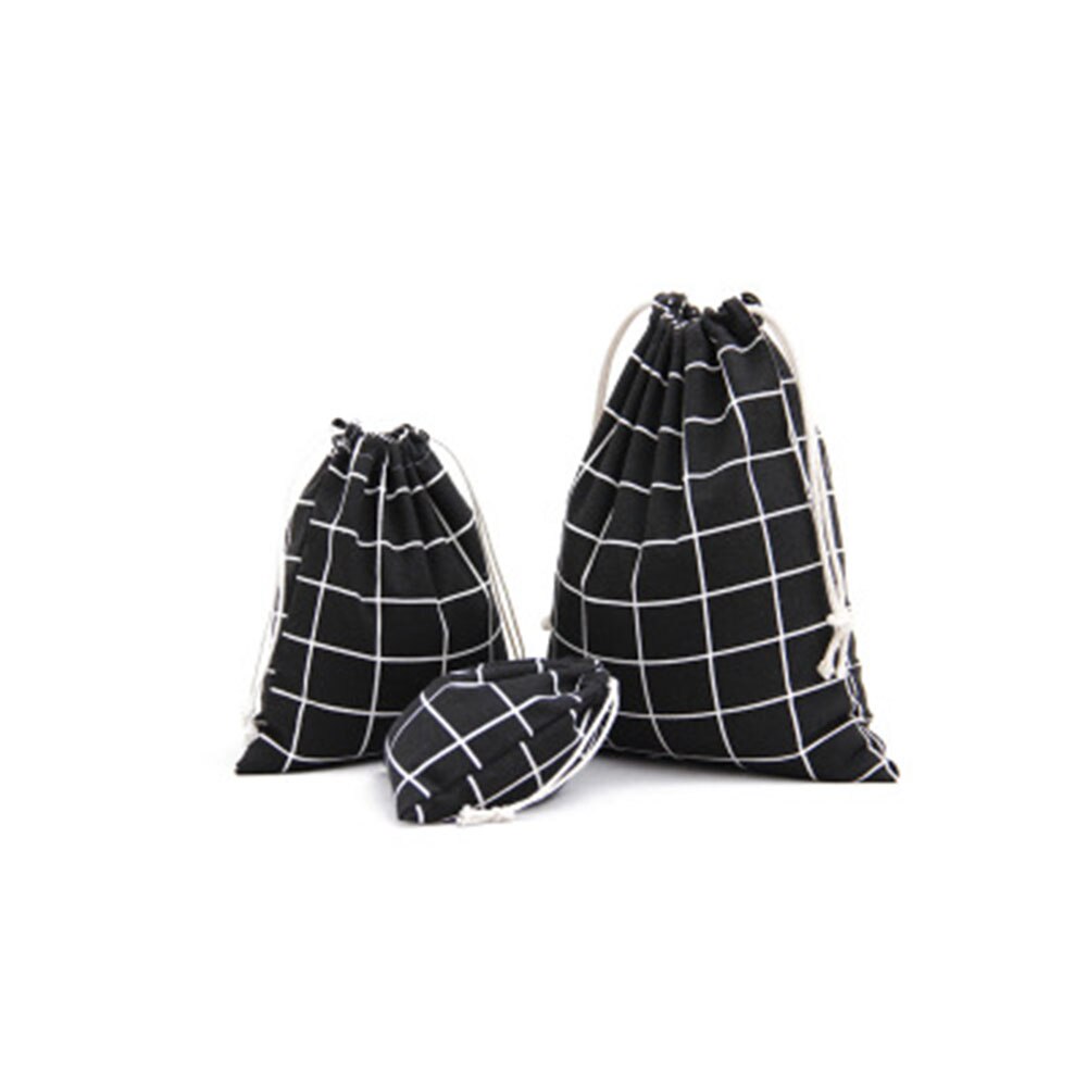 Shopping Bag Cotton Fabric Portable Plaid Grocery Bags Drawstring Bag Unisex Makeup Pouch Large Capacity