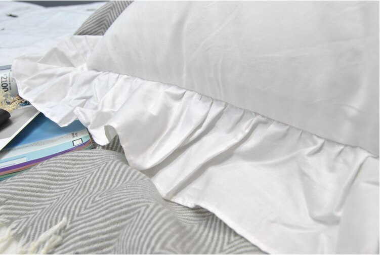 Enfants mignon 100% coton à volants taie d'oreiller solide blanc à volants taie d'oreiller européenne taie d'oreiller protecteur literie 48*74cm