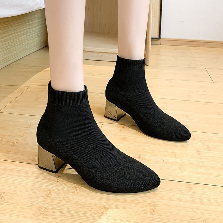 Vrouwen Schoenen Martin Laarzen Hoge Hak Stretch Stof Enkellaarsjes Voor Vrouwen Mode Wees Sok Schoenen Zapatos De mujer: black / 41
