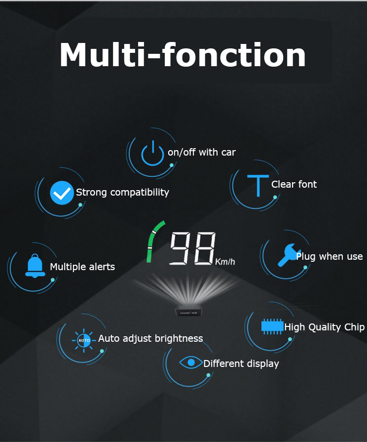 GEYIREN hud C200 Hud Display Car KM/h MPH Auto Electronics A100 A100s OBD2 Hud windshield Projector display