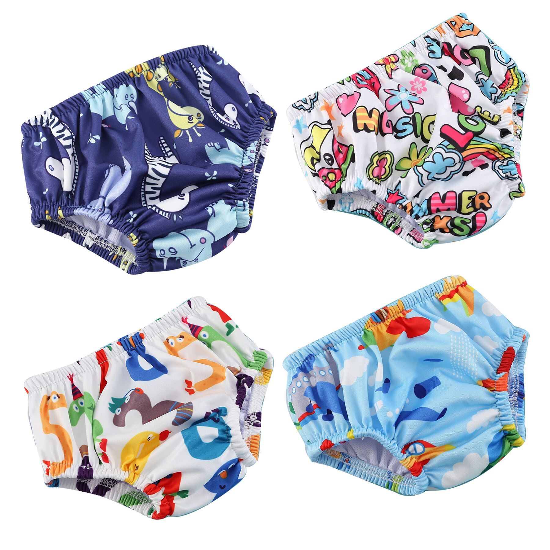 Babyland 4pcs Baby Swim Diaper Waterproof Adjustable Cloth Diaper Pool Pant Swimming Diaper Cover Reusable Washable Baby Nappies