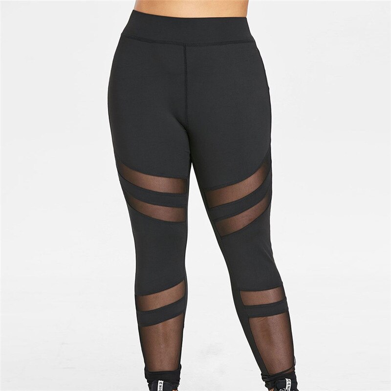 Fitness moda mujer træning yoga leggings kvinder plus størrelse midje talje solid mesh patchwork elastiske sportsbukser bukser: L