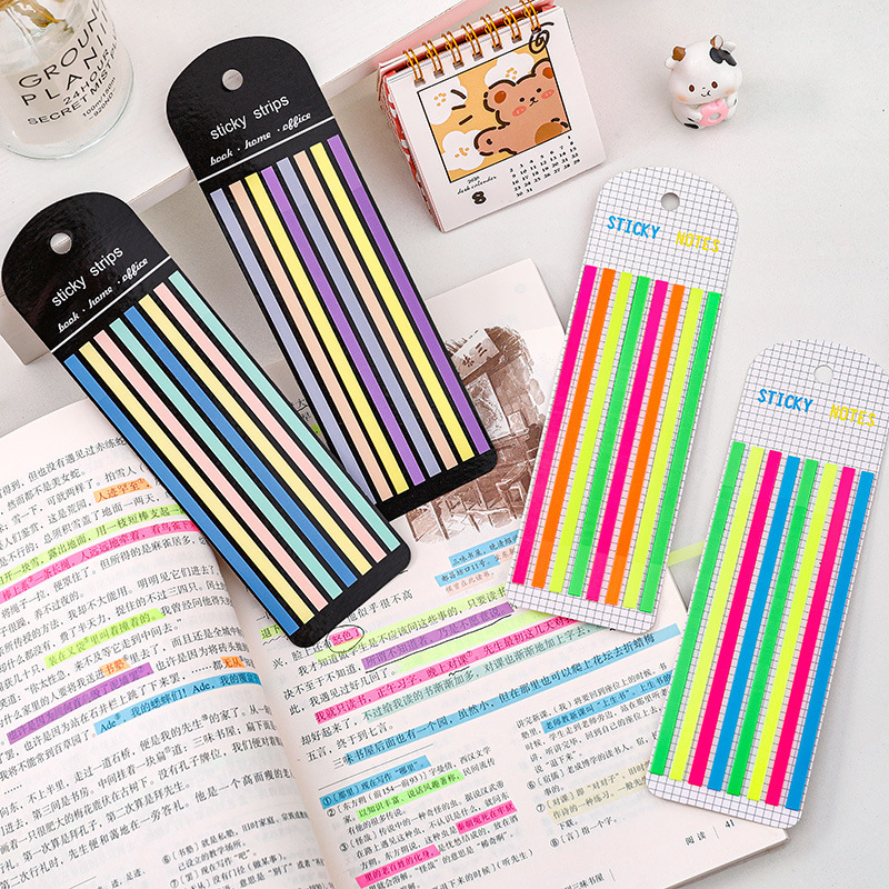 Pegatinas de índice de tiras largas multicolores, pestañas de índice grabables para anotaciones de libros, cinta resaltadora de macarrón para memoria de notas: Blanco