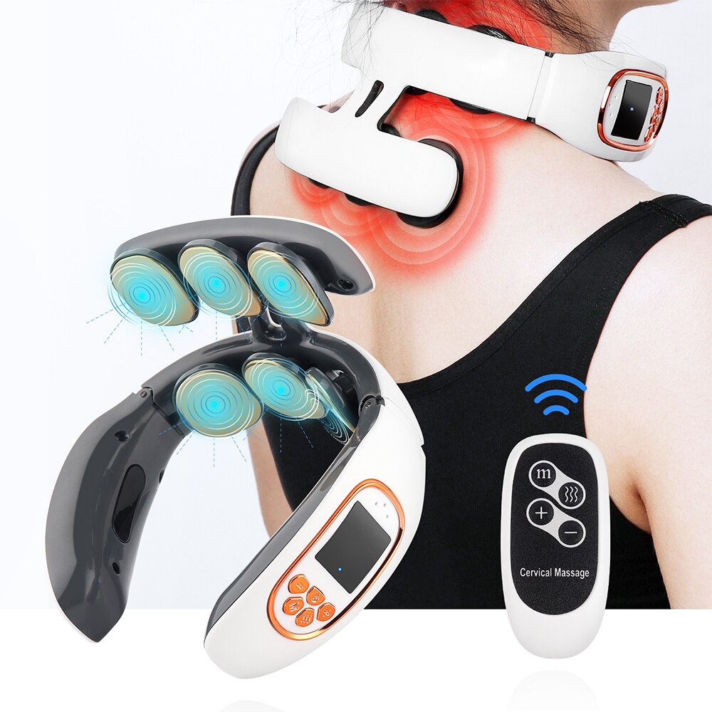 6 Heads Electric Neck and Back Pulse with Heat Pain Relief Relaxation Cervical Massager