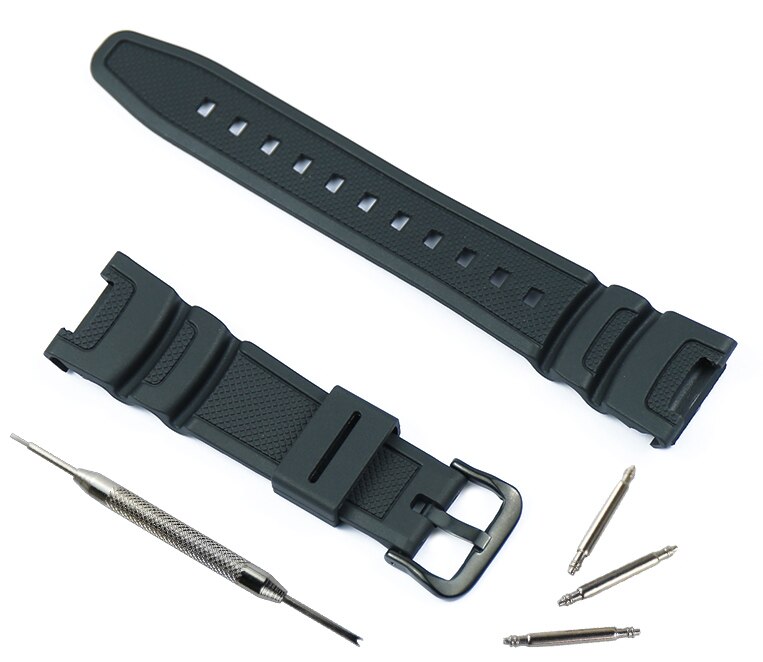 Watch accessories resin strap men's pin buckle for Casio SGW-100 outdoor sports waterproof rubber strap women watch band: Black black buckle