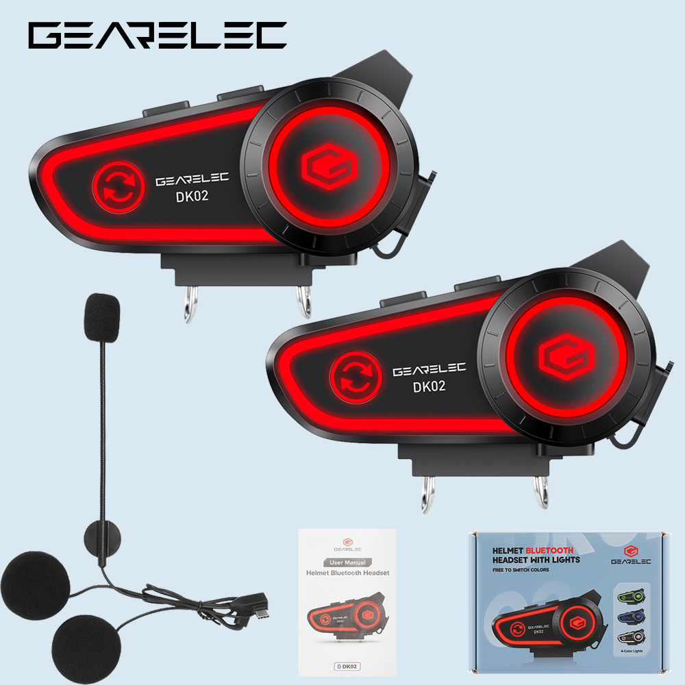 GEARELEC DK02 auriculares para casco de motocicleta auriculares estéreo Bluetooth IPX7 impermeable 2800mAh batería luz ambiental tricolor: Blanco
