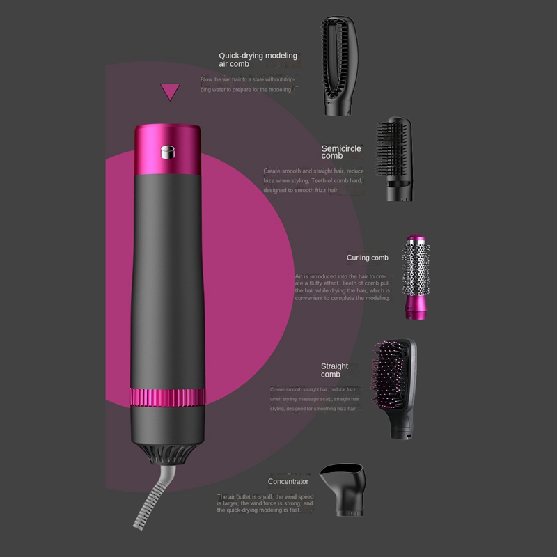 5 In 1 Haar Krultang Roterende Een Stap Föhn Stijltang Kam Curling Borstel Föhn Styling