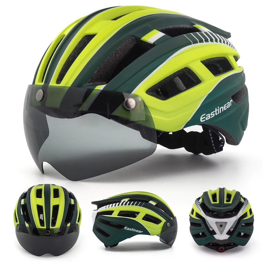 Fahrrad Helm Erwachsene Männer Frauen mit Magnetische Brille Sonnenblende Fahrrad Helm mit Hinten Led Licht Einstellbar für Rennrad radfahren: HT22-GreenYellow