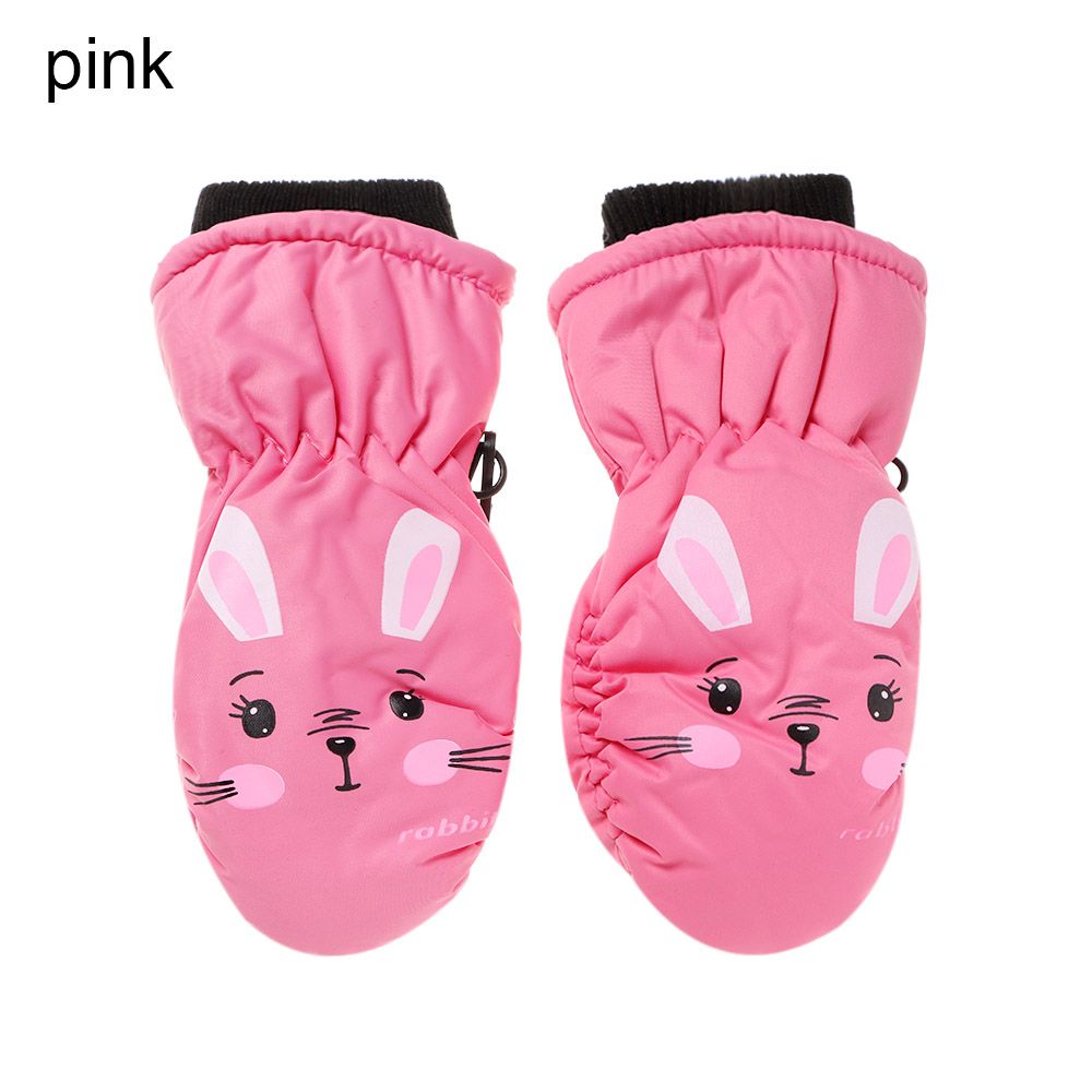 Gants de Ski antidérapants pour enfants de 0 à 5 ans, moufles de sport épaisses et chaudes avec dessin animé lapin, imperméables et mignonnes pour l&#39;hiver en plein air: pink