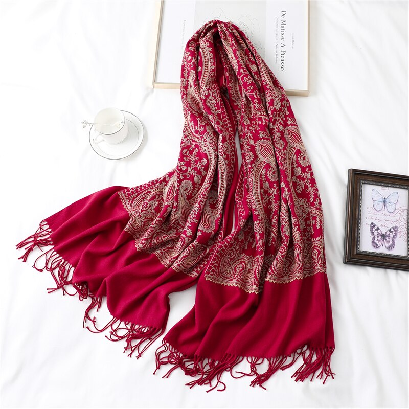 Luksusowy rękojeść kobiety zimowy szalik paszmina z kaszmiru damskie szale okłady Foulard solidny frędzel czeski ciepły Echarpe szaliki