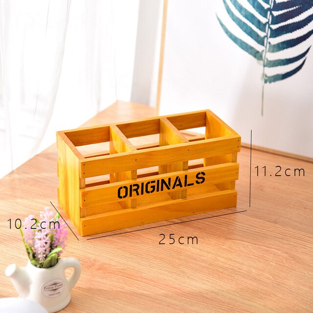 Solid Wood Desktop Tv Remote Control Storage Hollow Desk Pencil Holder Office School Desk Organizer Supplies: Type1 Yellow