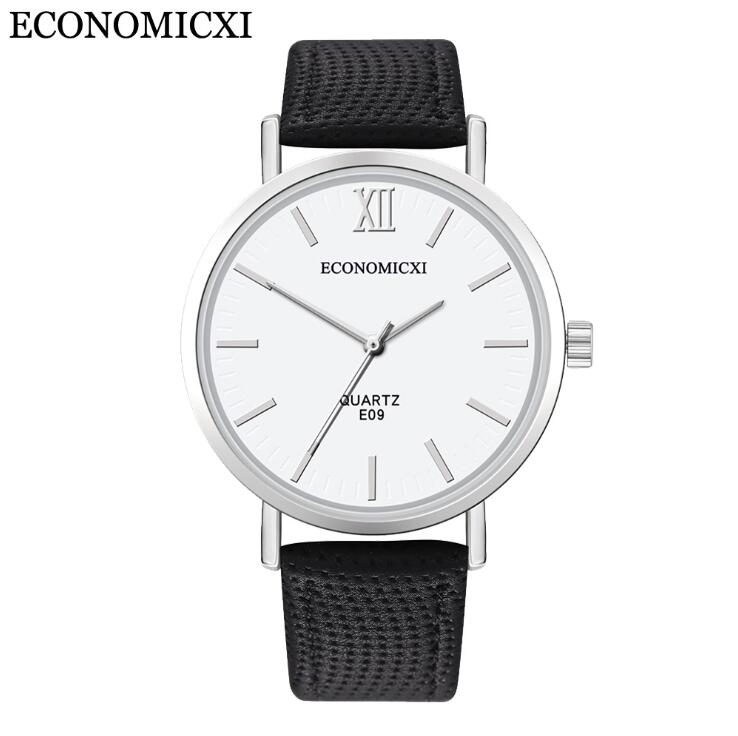 Simpelt dame quartz ur rød læderrem armbånd ure til kvinder romersk skala legering urskive par sorte ure  e09- v: 7