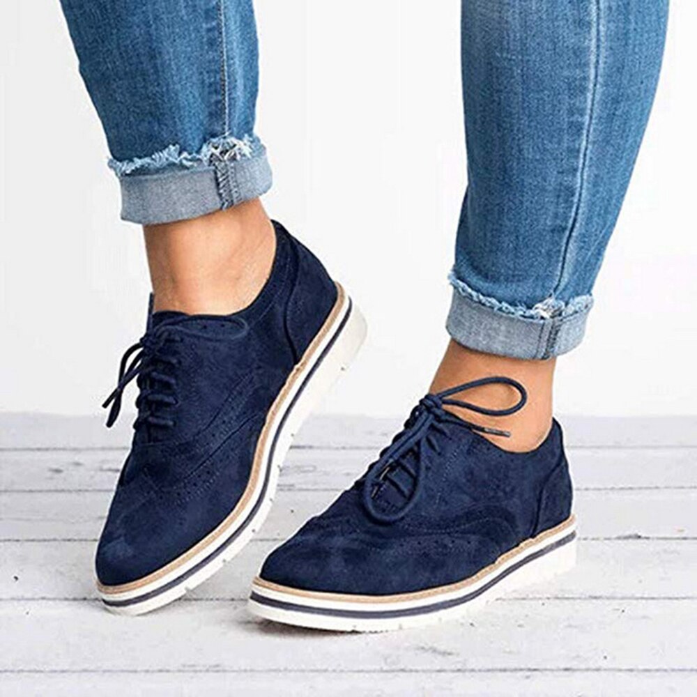 Litthing kvinnor lägenheter skor oxfords cut-outs snörning platå skor pu läder dam halkfria skor andas damskor