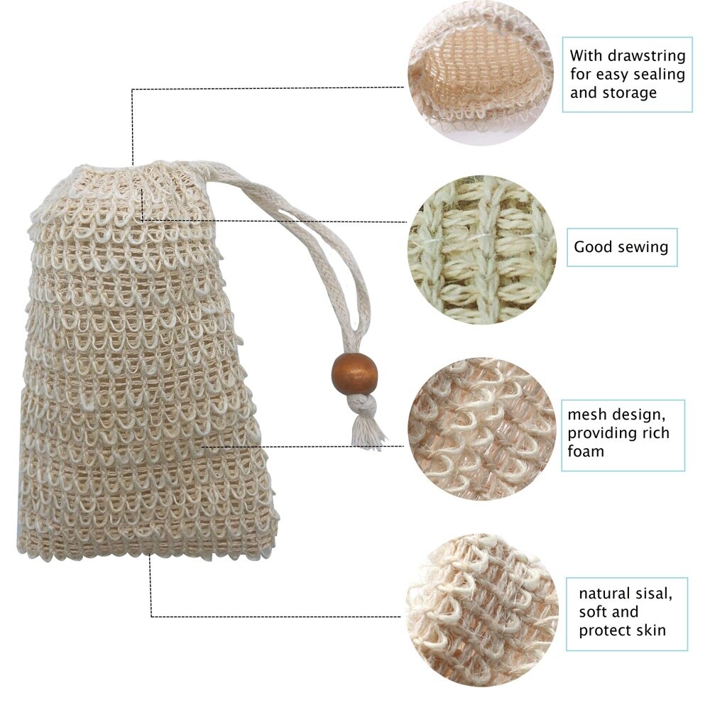 Sac à savon en Sisal naturel de chanvre, sacs de rangement en maille de Ramie, filet à Double couche pour mousse, porte-savon à bulles facile