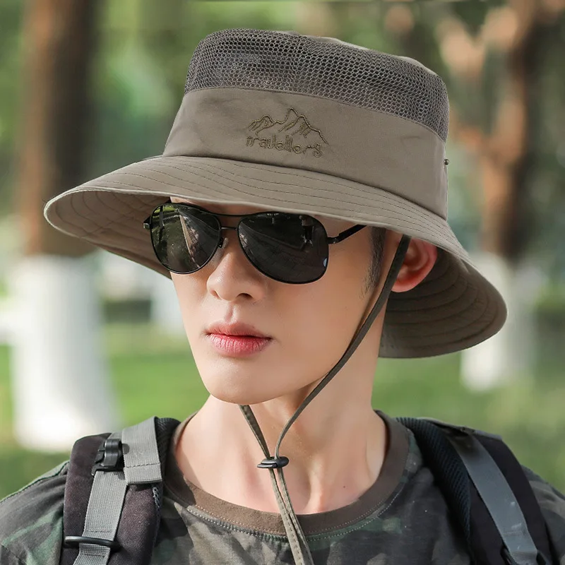 Chapeaux pour hommes et femmes Chapeau de pêche portable – Chapeau de soleil en maille respirante pour l'extérieur, la randonnée et la protection UV Léger pliable: vert militaire