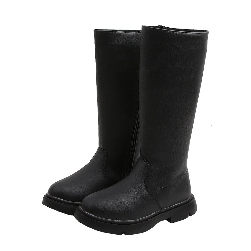 Koreaanse Kinderen Schoenen Winter Kinderen Mode Knie Hoge Laarzen Baby Pu Lederen Schoenen Meisjes Warme Laarzen Maat 26-30: Black / 32