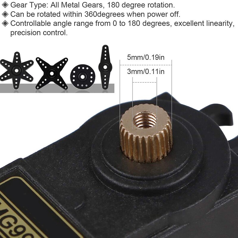 4Pcs MG995 Analog Servo Gear Servo 20KG High Speed Torque Digital Servo Motor for Smart Car Robot Boat RC Helicopter