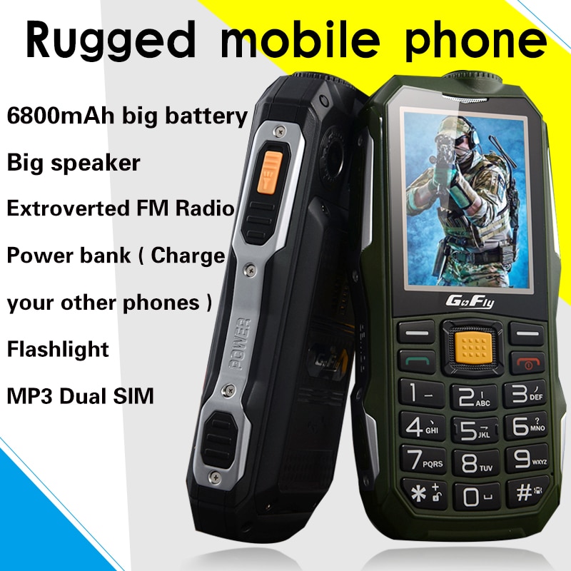 2G Gofly Rugged Outdoor Senior Mobile Phone Loud Sound Torch FM Long Standby Russian Key Power bank Bluetooth Speed Dial