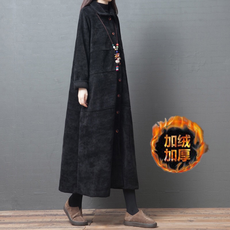 2022 Spring Autumn Corduroy Long Trench Coats Women Clothing Vintage Korean Loose Large Size Long Sleeve Overcoats XA1131