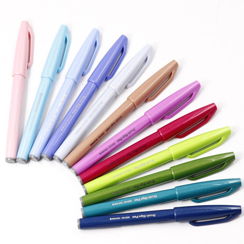 12/24pcs Japan Pentel Touch Brush Fude Pen Pastel / Normal Color SES15C Sign Pen Art Wrting Supplies