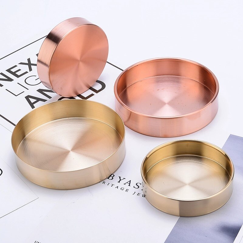 Scandinavische Stijl Retro Opbergvak Goud Verdikte Koperen Plaat Ronde Metalen Gerecht Sieraden Comstics Opslag Decoratieve Ornament