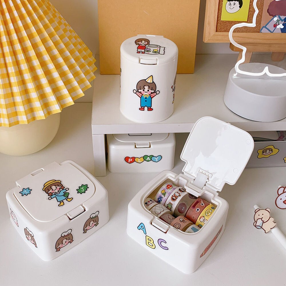 Caja de almacenamiento de escritorio con Mini botones, organizador Kawaii con tapa para guardar dulces, artículos diversos, joyería