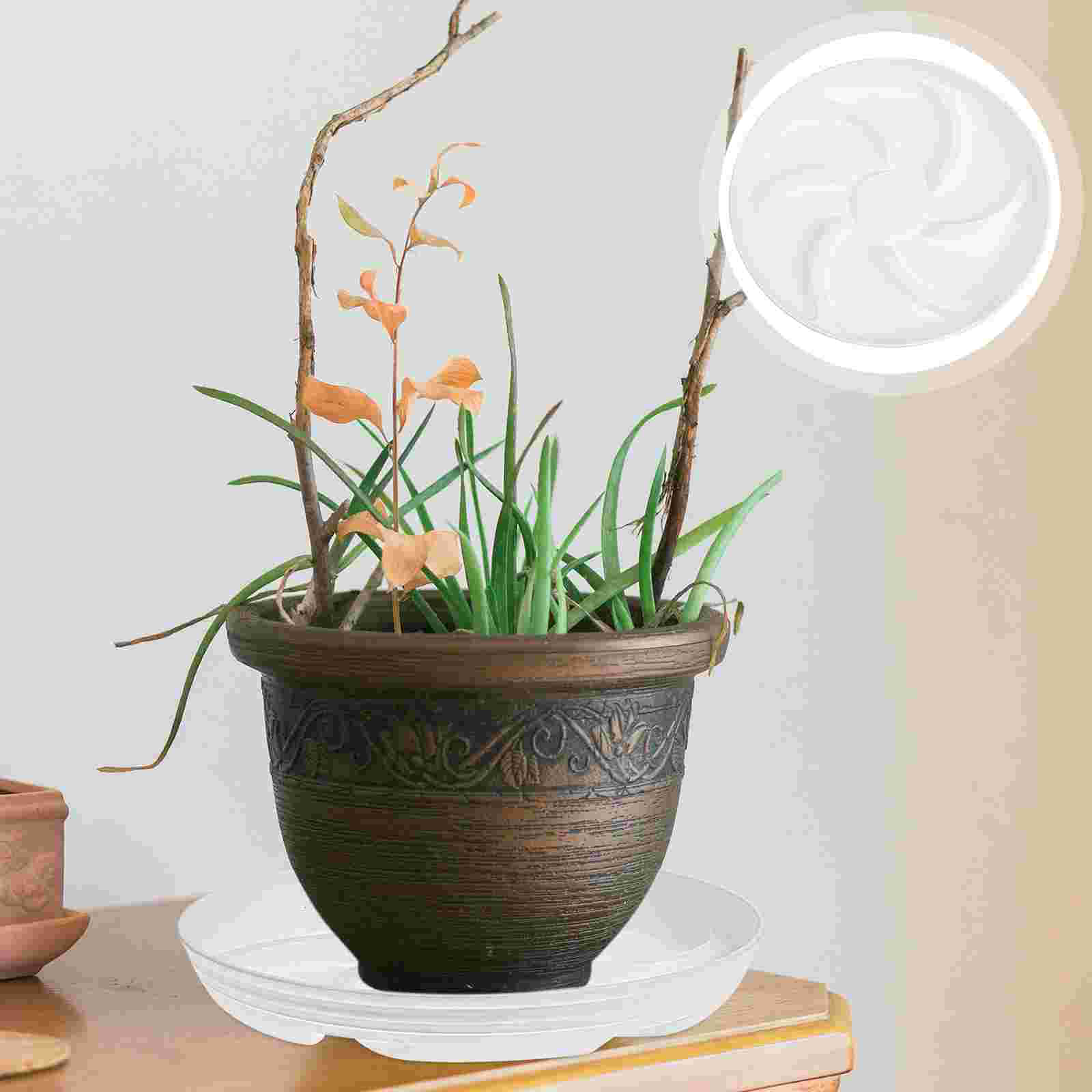 5pcs Large Plant Pot Base Resin Flowerpot Round Tray Succulent Pot Trays: Ivory