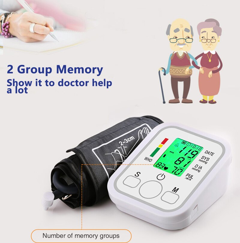 Tonometer Automatic Arm Digital Blood Pressure Monitor Digital LCD Sphgmomanometer Heart Rate Pulse Meter BPMonitor Health Care