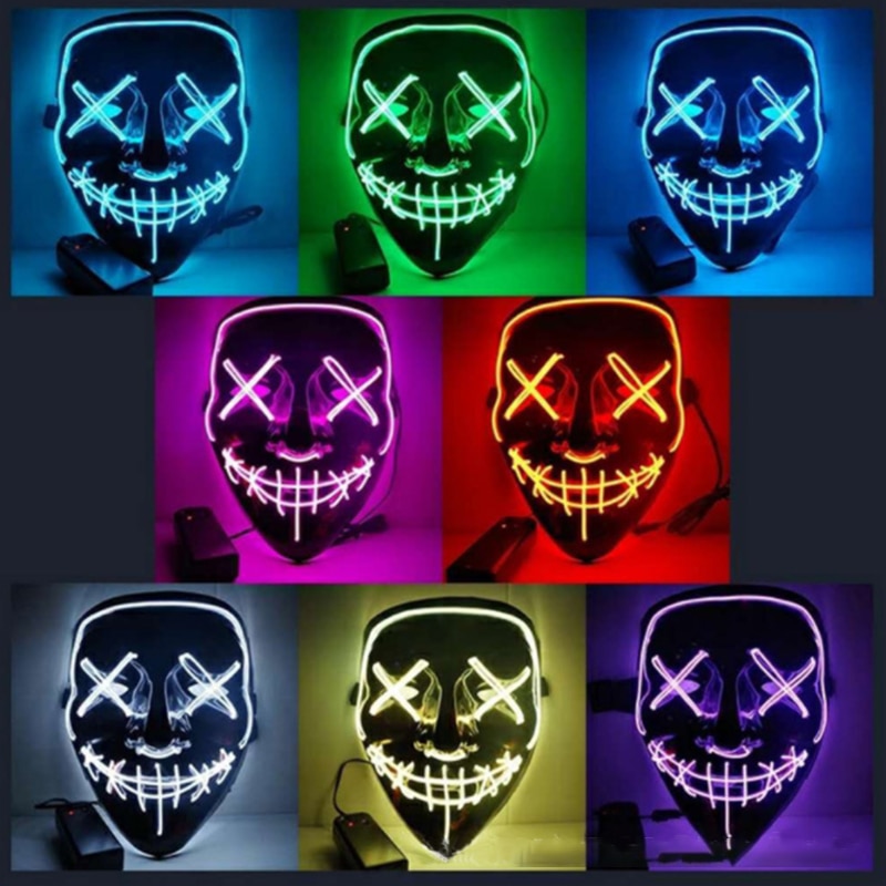 Led Mask Halloween Party Masque Masquerade Masks Neon Maske Light Glow In The Dark Mascara Horror Maska Glowing Masker Purge