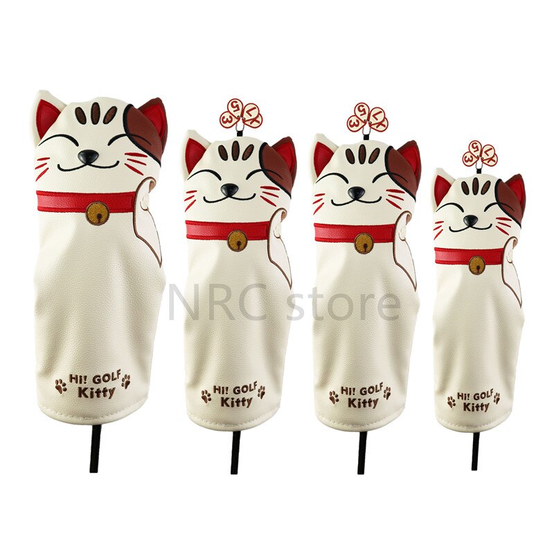 NRC Golf Club Headcovers Driver Fairway Wood Hybrid Covers Set Lucky Kitty Cartoon Animal Mallet Putter: 135UT