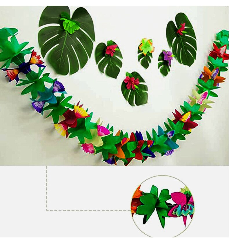 Hawaii Palm Leaves 3D Paper Garlands Summer Beach Wedding Banner Decor Jungle Safari Aloha Happy Birthday Party Decor Flamingo