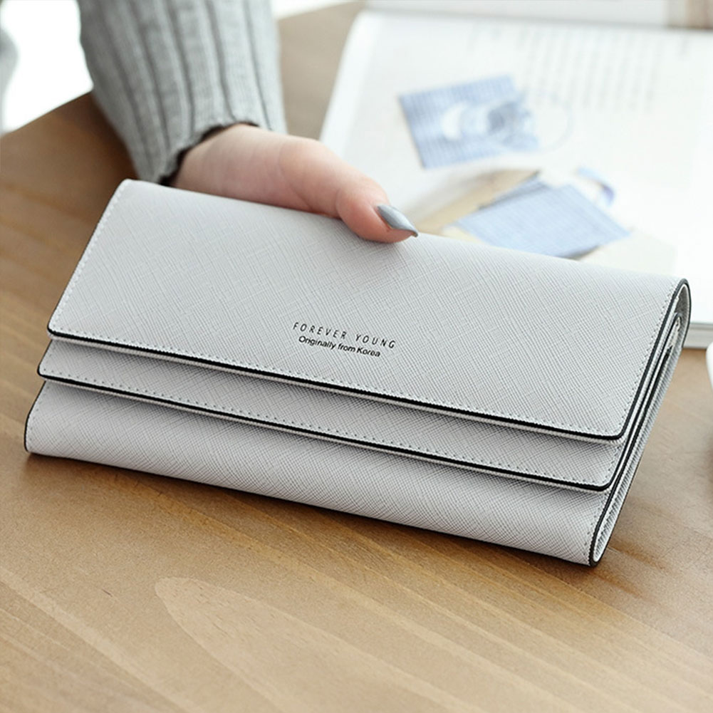 Organizer Purse Multiple Card Slot PU Large Capacity Multifunction Tri-fold Long Coin Pocket Wallet