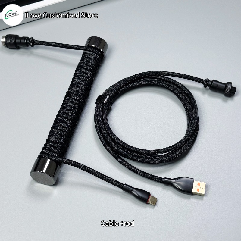 Coiled Keyboard Cable USB C + Protection Rod for Mechanical Gaming Keyboard Double-Sleeved Wire with Detachable Metal Aviator: Turquoise