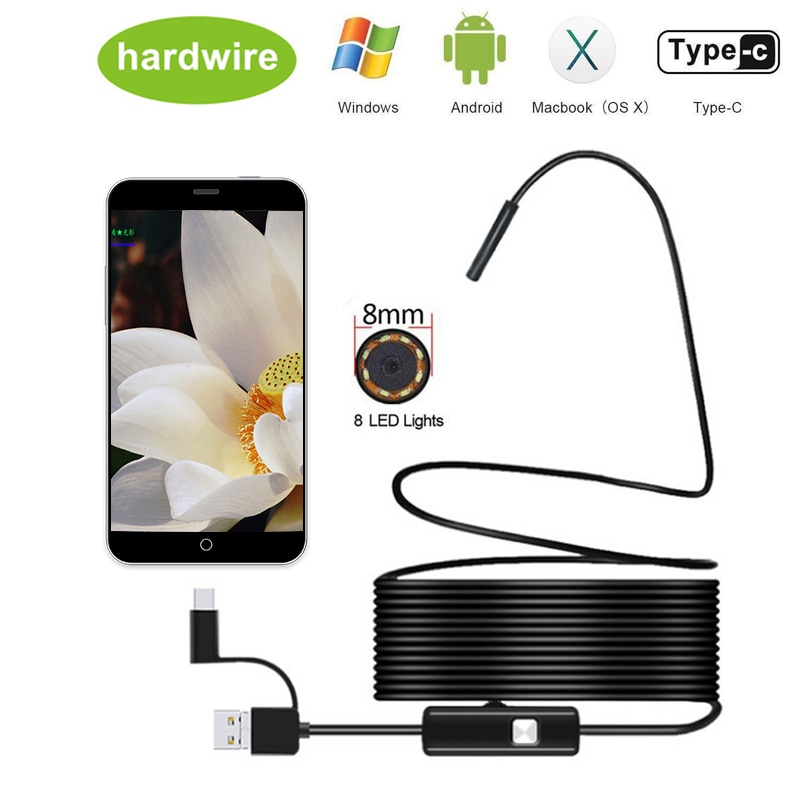 8.0mm Endoscoop Camera 1080 P HD USB Endoscoop met 8 LED 1/2/5/10 M flexibele Kabel Waterdichte Inspectie Borescope voor Android PC