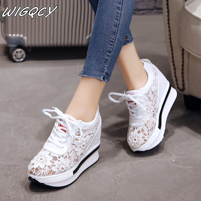 Rea sommar spets andas sneakers dam skor bekväma casual kvinna plattform wedge skor